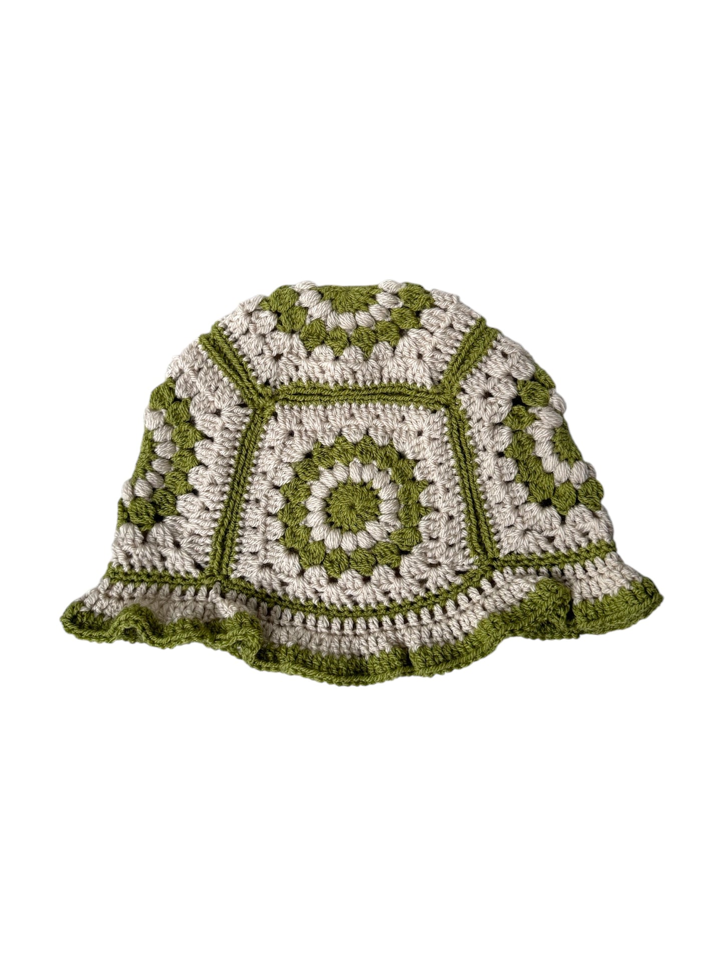 Handmade Crochet Bucket Hat - Pistachio & Beige