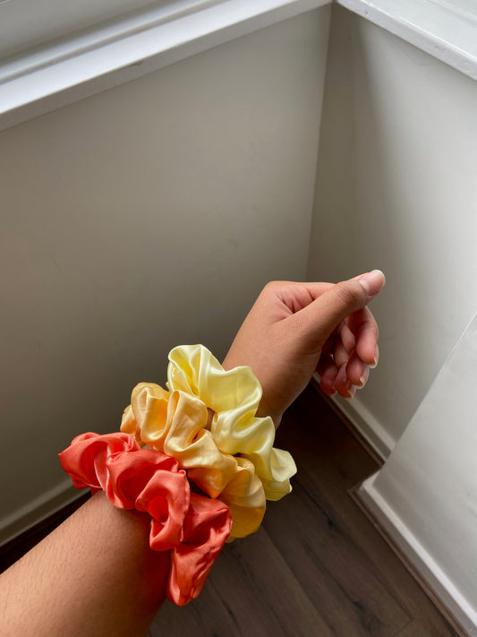 SUNRISE SATIN SCRUNCHIES - PACK OF 3